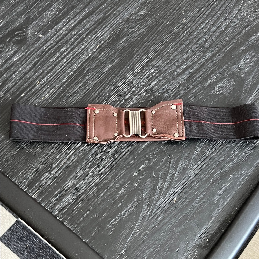 Stylish Black Elastic and Brown Leather Women’s Waist Belt